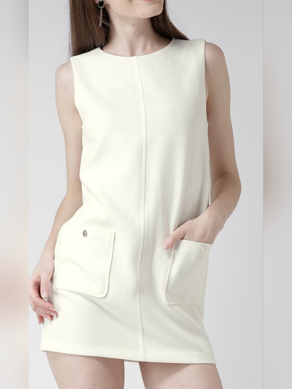 Dress White Forever 21 Sleeveless Zipper Black 2 Pockets Mini Style Shift New